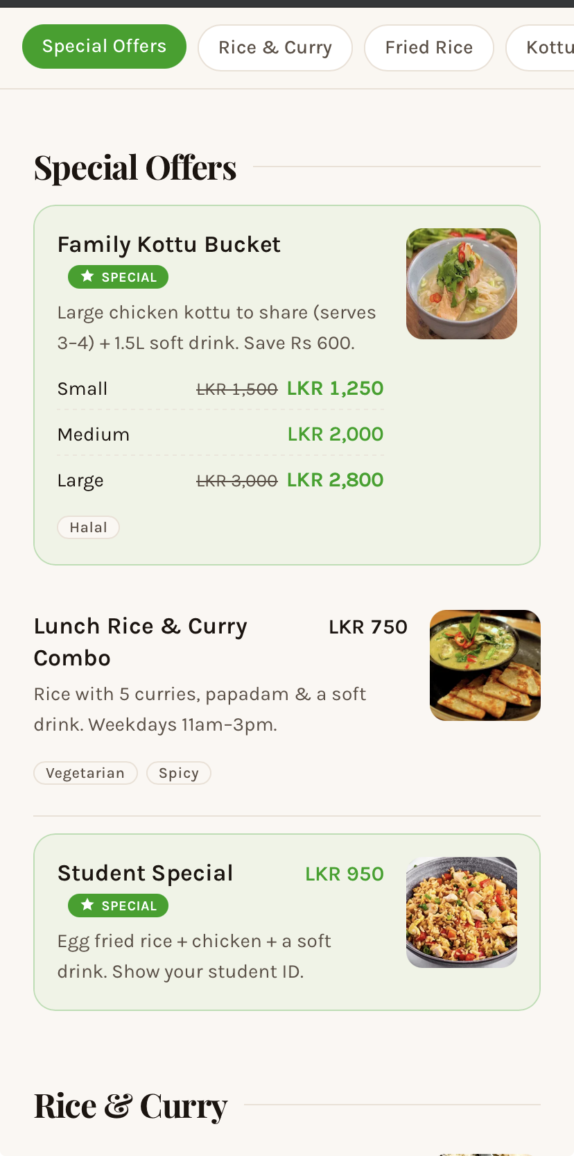 RK Cafe digital menu shown on a phone